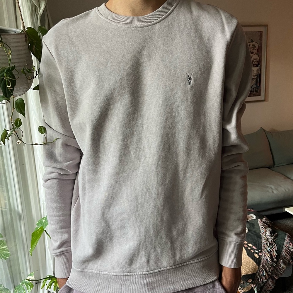 All Saints Lavendar Crewneck Sweater with Ribbed Cuffs